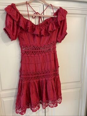 Free People Red Off-Shoulder Crochet Mini Dress